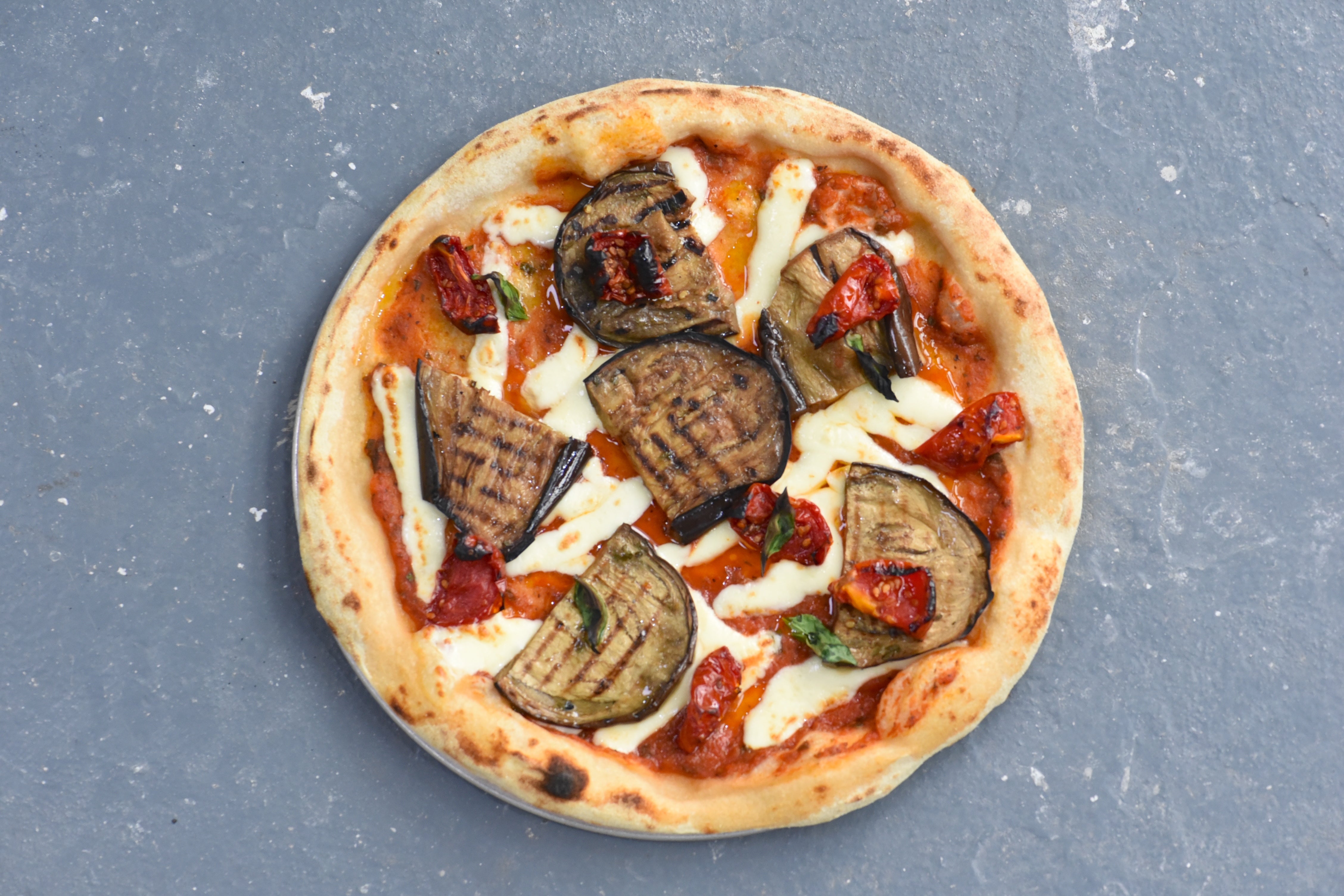 Topped Aubergine & Tomato Pizza